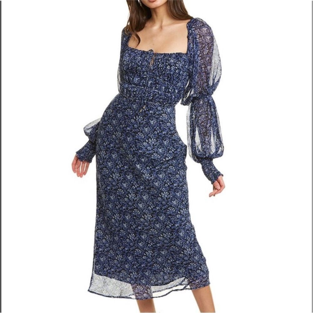 Free People Aglow Navy Floral Midi Dress Medium